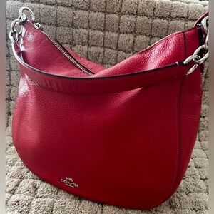 Coach Red Pebbled Leather Shoulder Hobo with Silver Hardware